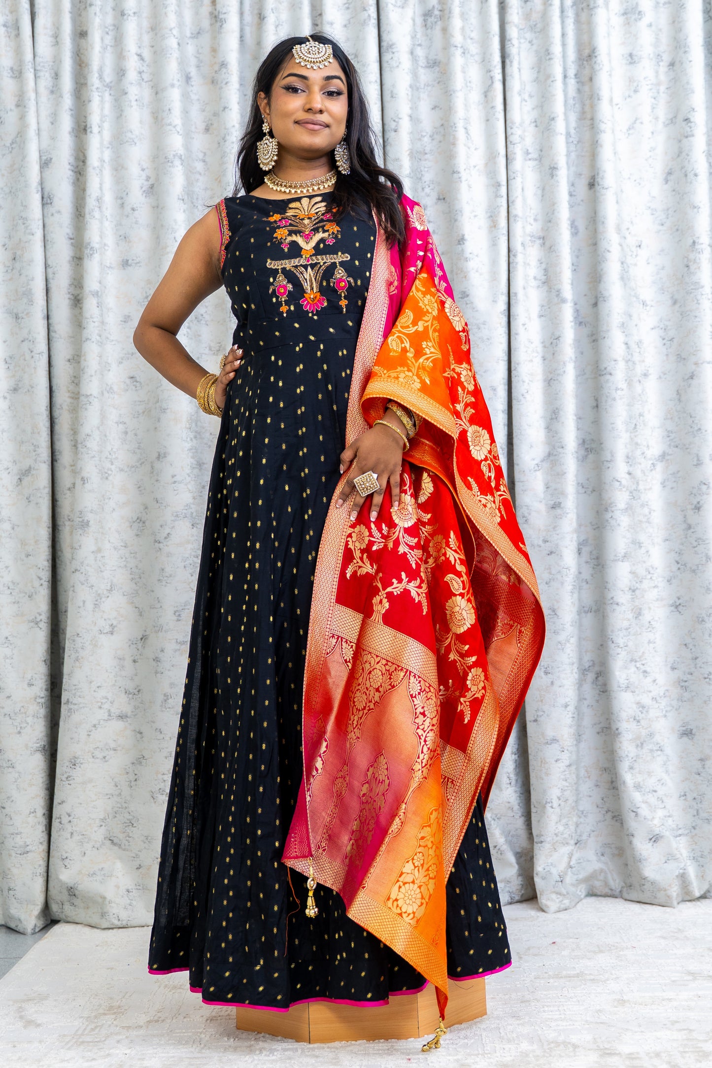 Black Soft Brocade Punjabi With Contrast Dupatta