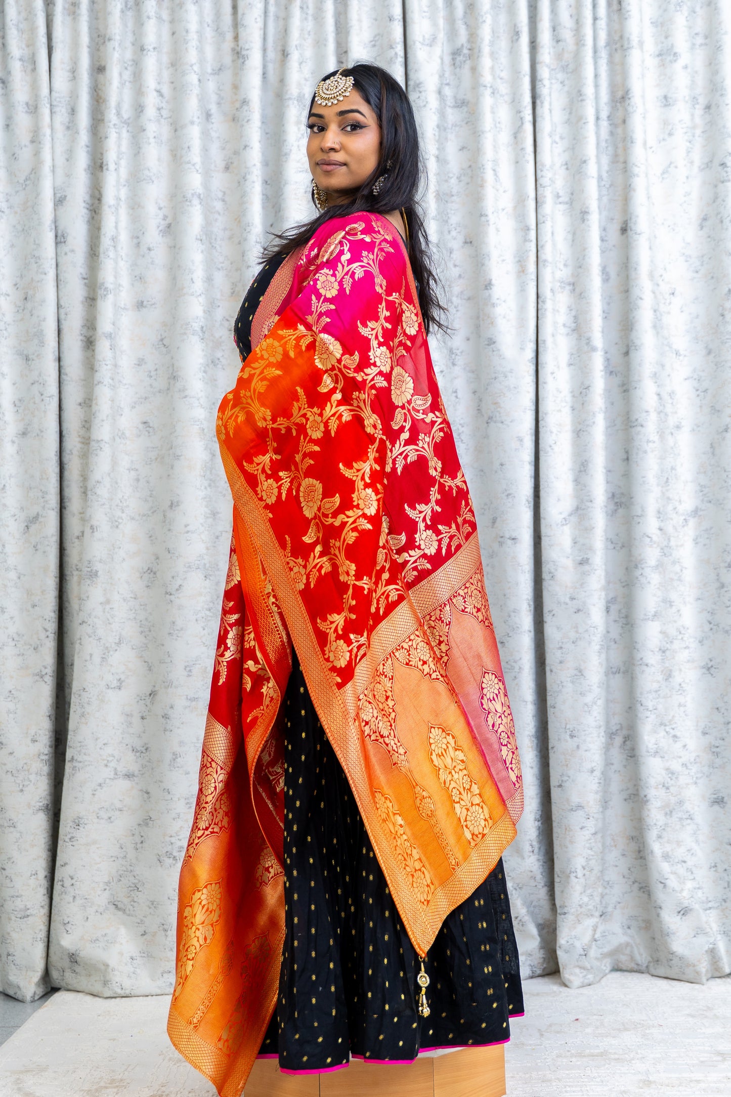 Black Soft Brocade Punjabi With Contrast Dupatta