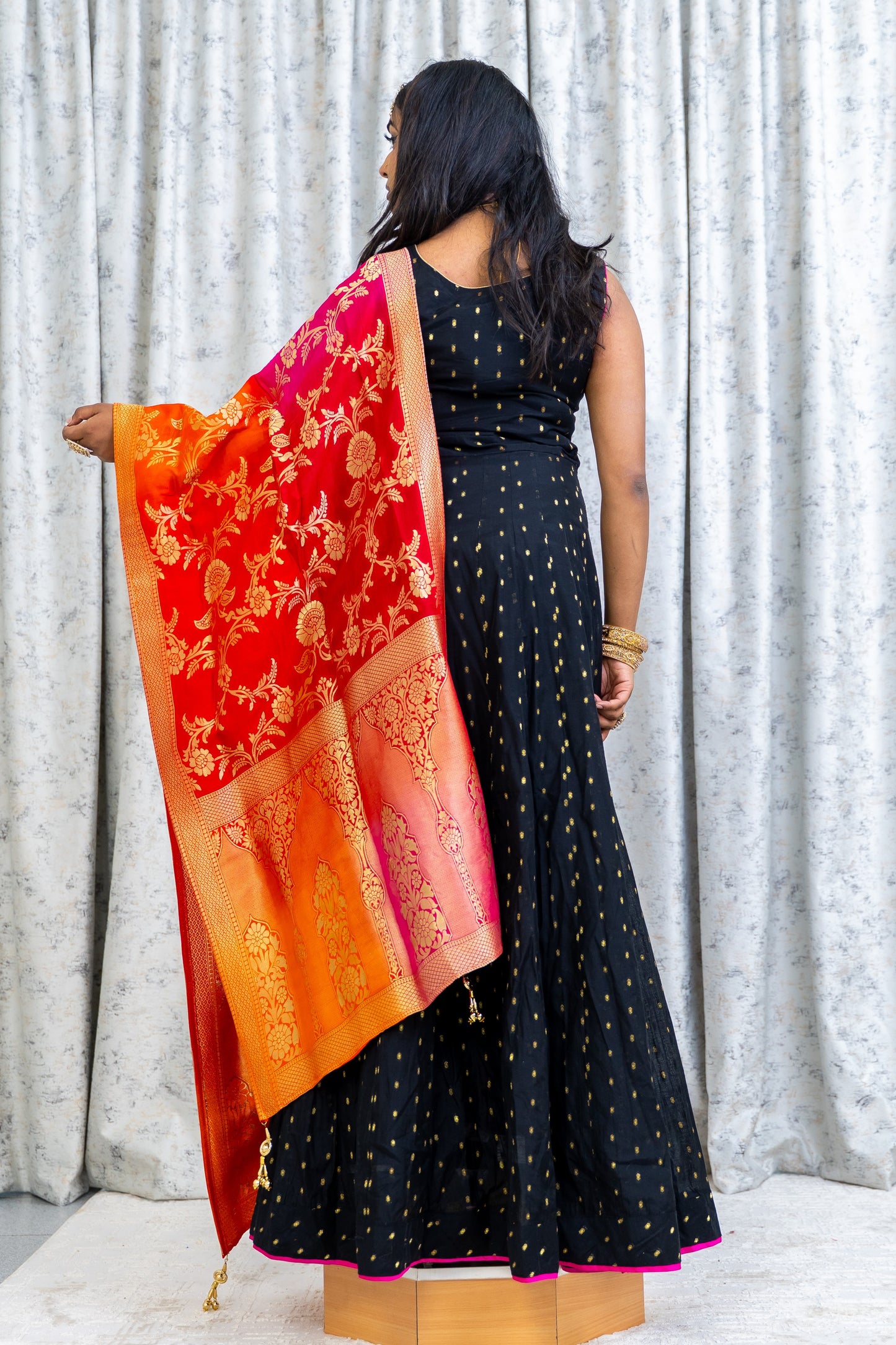 Black Soft Brocade Punjabi With Contrast Dupatta