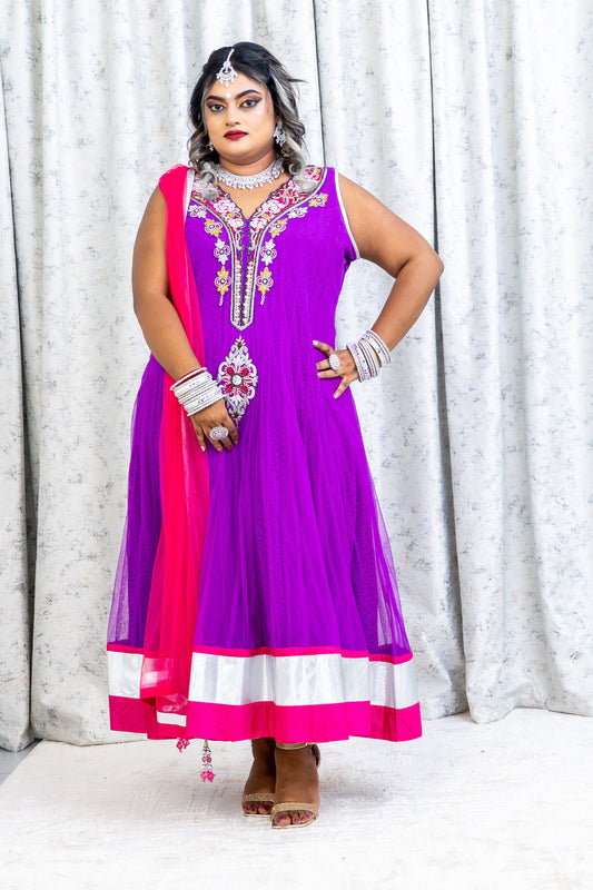 Purple Net Punjabi Set with Swarovski Stone Work