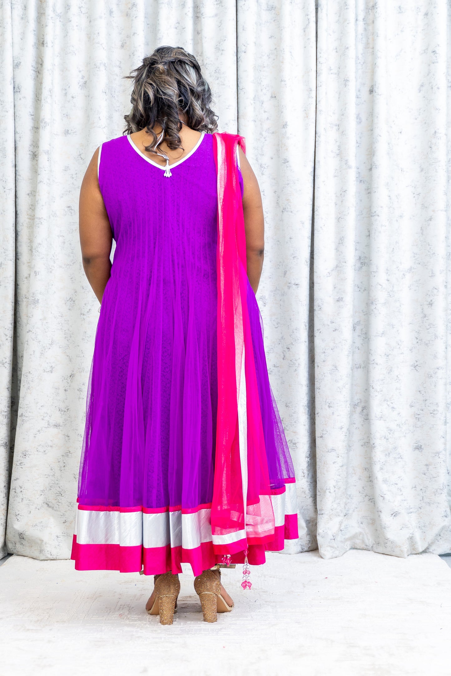 Purple Net Punjabi Set with Swarovski Stone Work