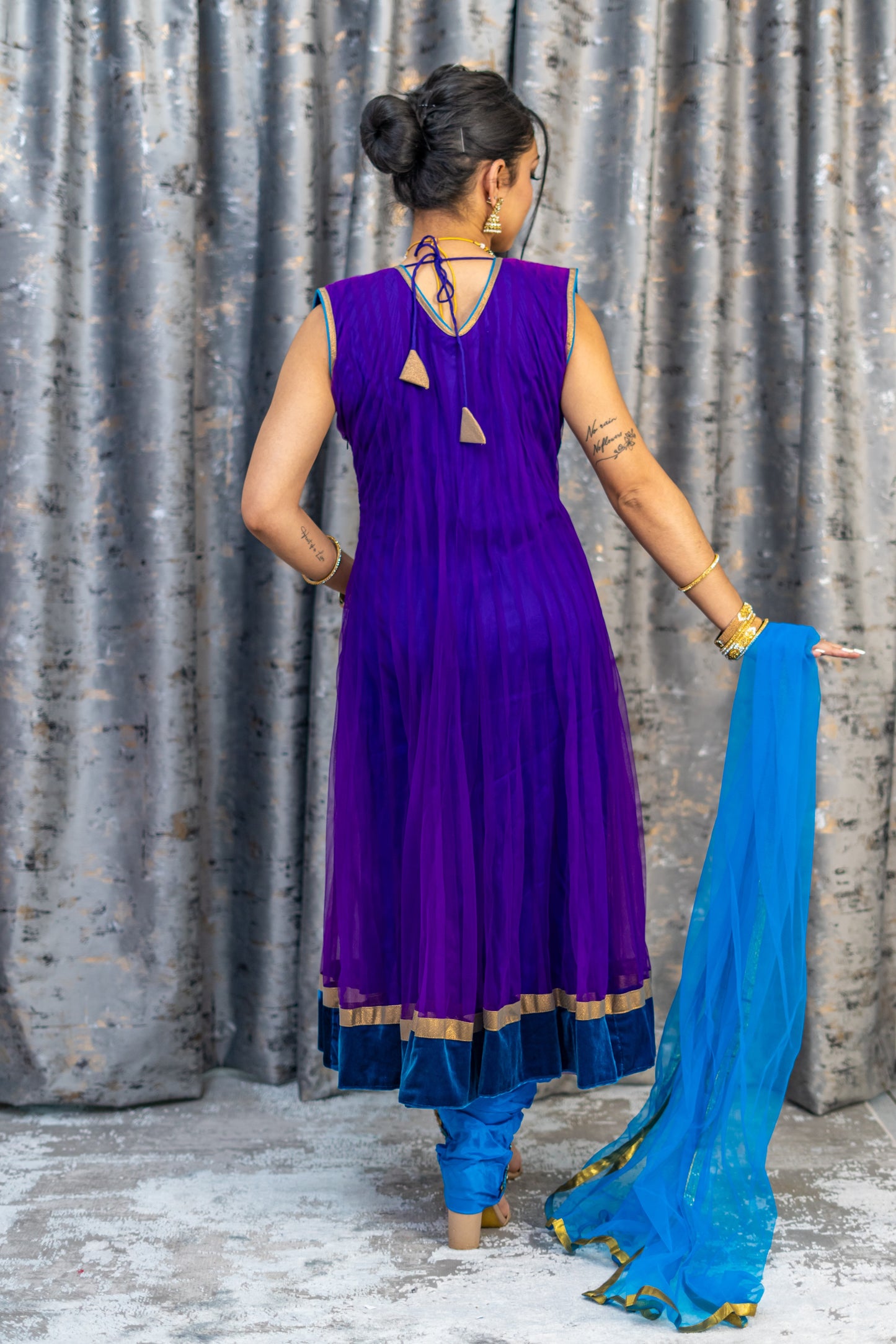 Purple Net Punjabi Set with Swarivski Stone Work