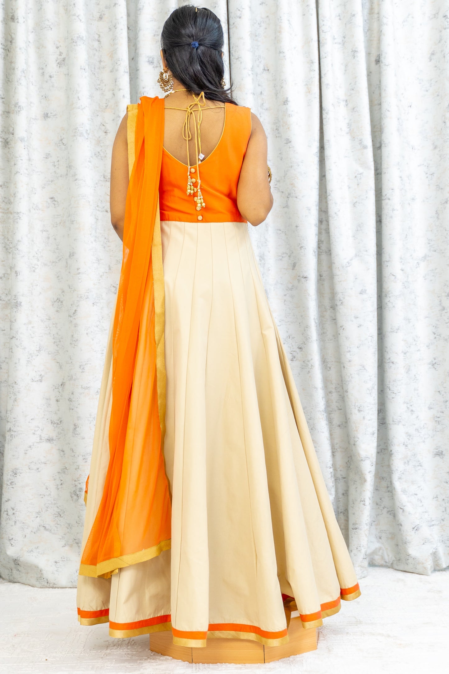 Cream & Orange Cotton Punjabi Set