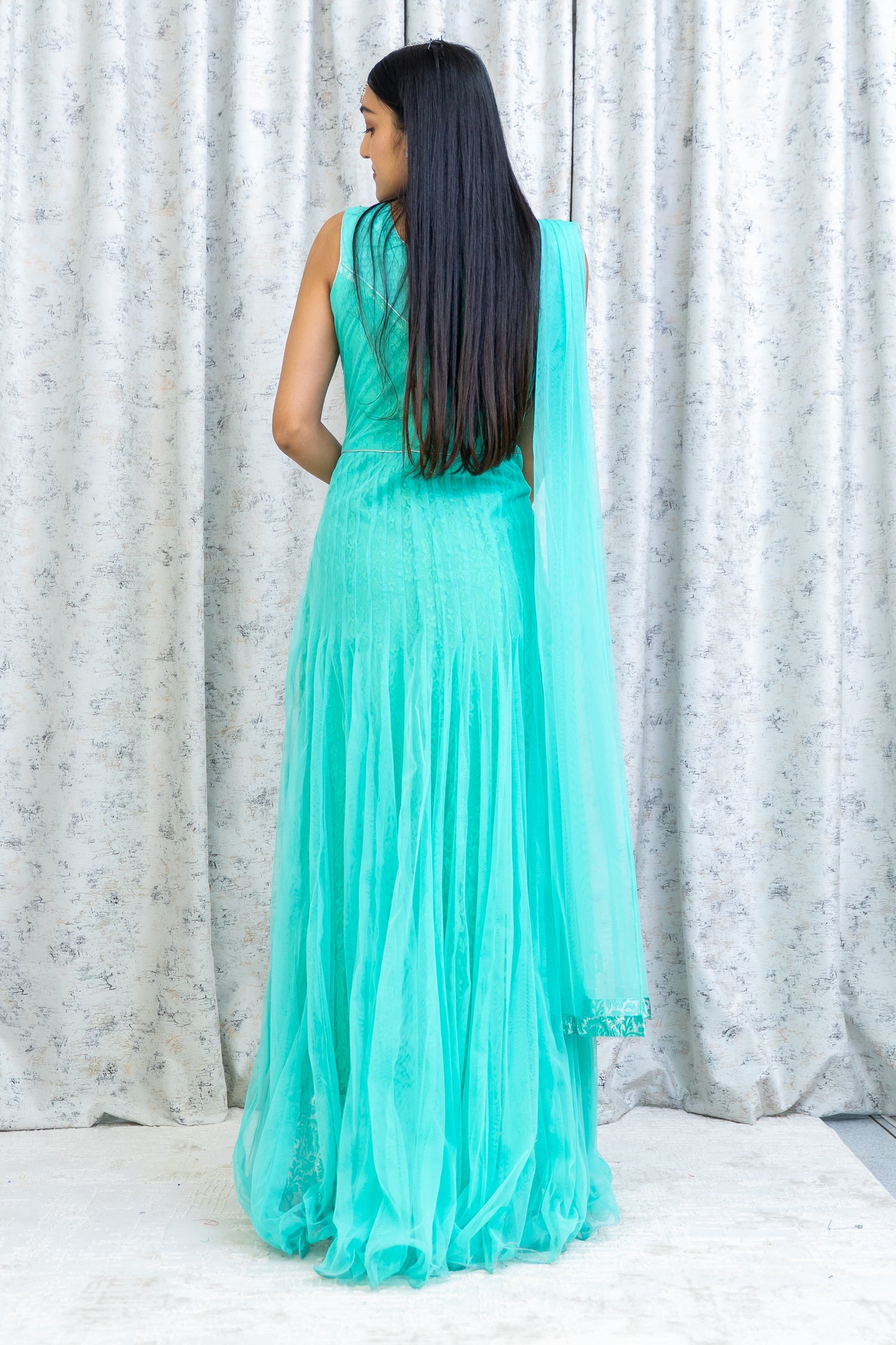 Light Blue Net Punjabi Set with Swarovski Stone Work
