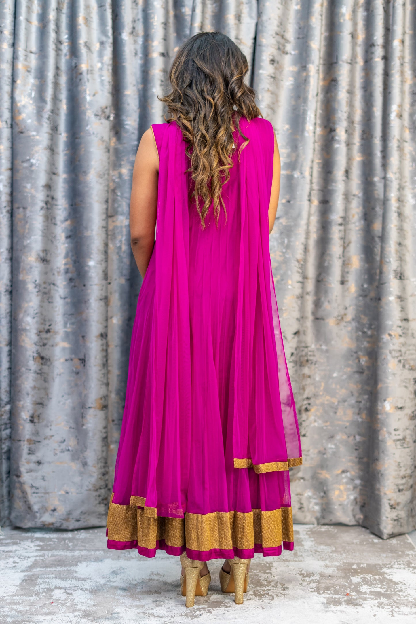 Purple Net Punjabi Set with Swarovski Stone Work