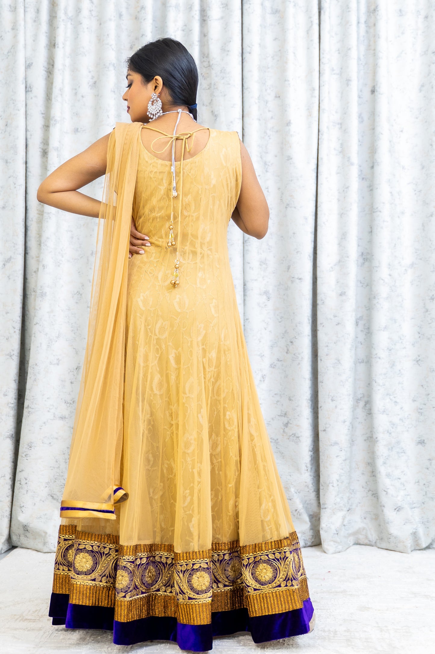 Gold Net Punjabi Set with Silver Swarovski Stone Work