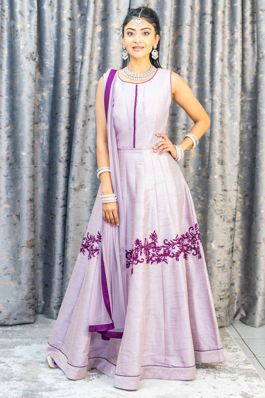 Purple Raw Silk Punjabi Set with Embroidery