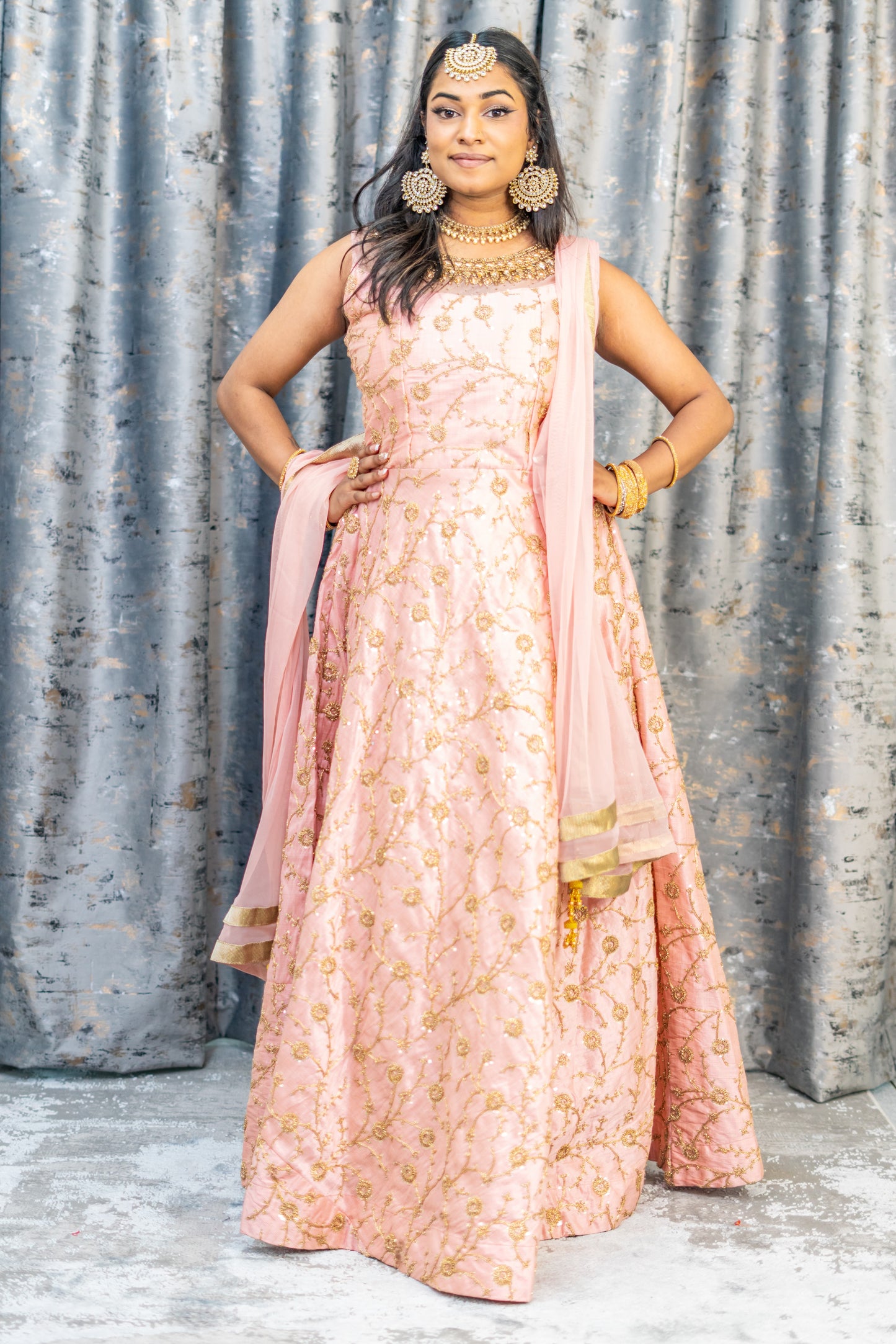 Peach Silk Punjabi Set with Gold Embroidery