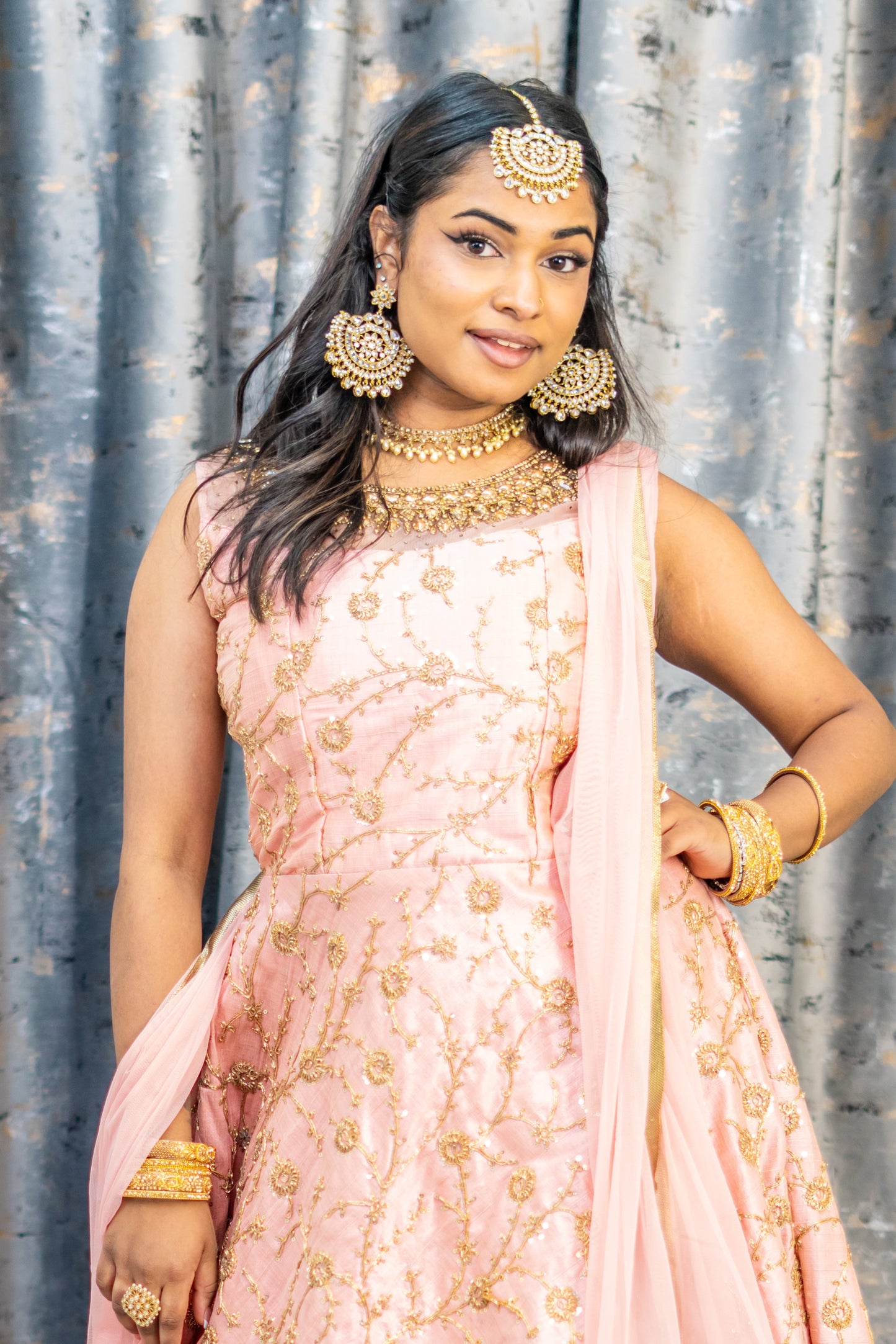 Peach Silk Punjabi Set with Gold Embroidery
