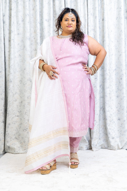Pink Chinon Silk Punjabi Set