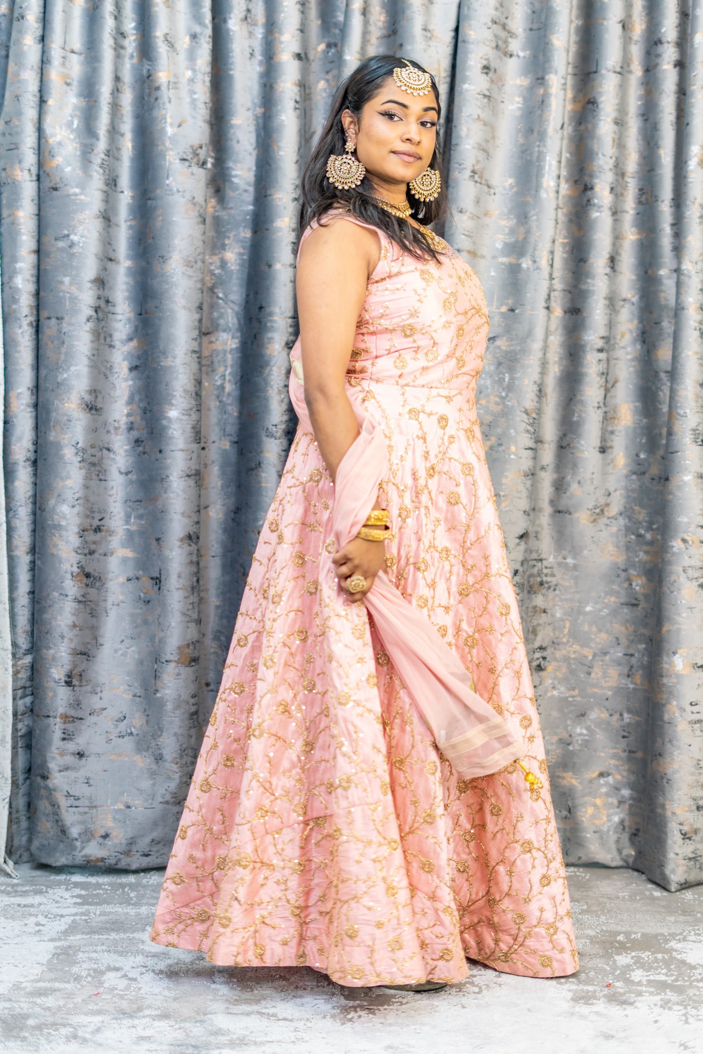 Peach Silk Punjabi Set with Gold Embroidery