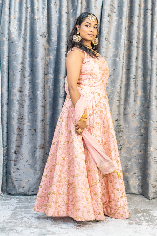 Peach Silk Punjabi Set with Gold Embroidery