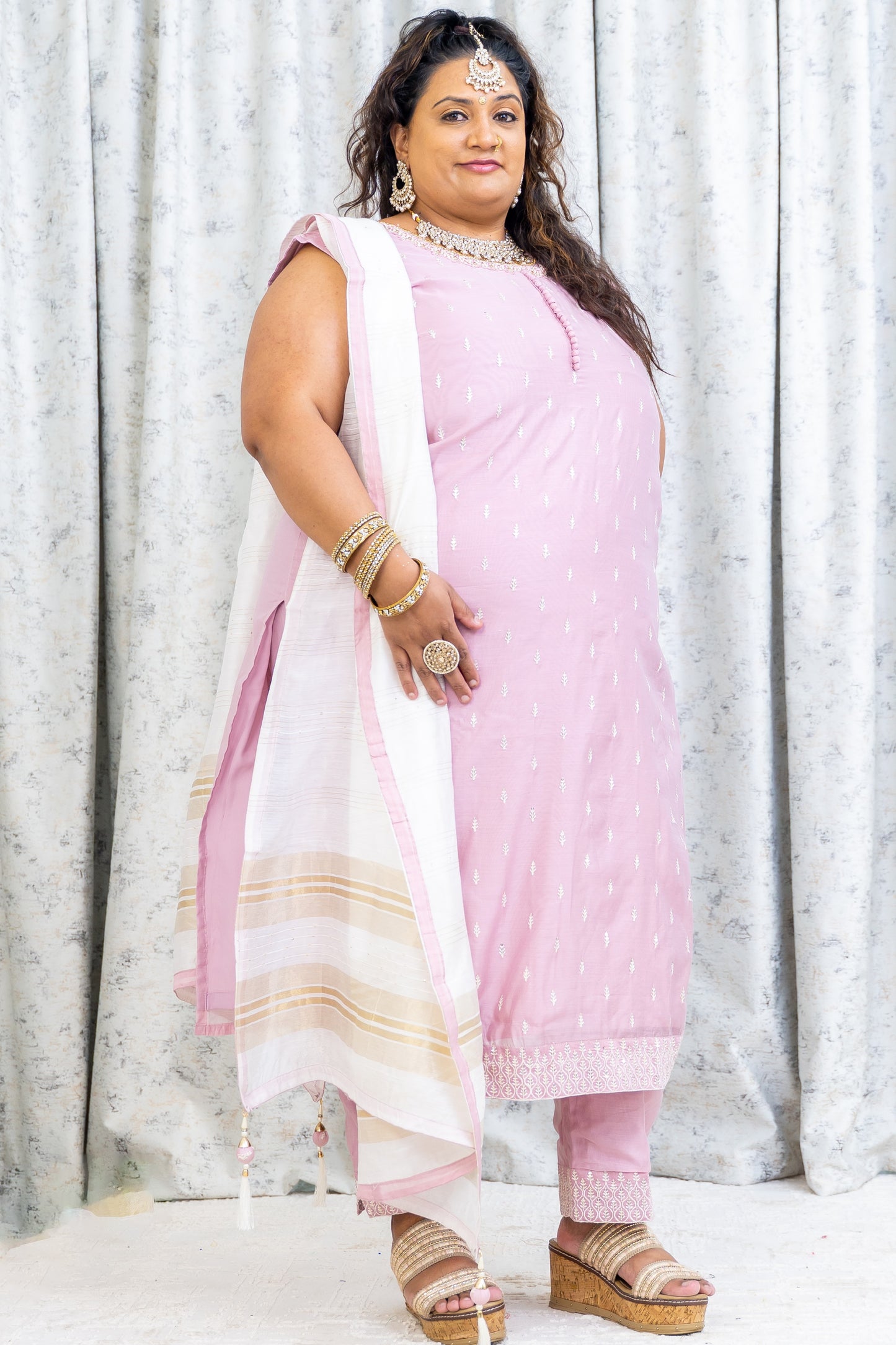 Pink Chinon Silk Punjabi Set