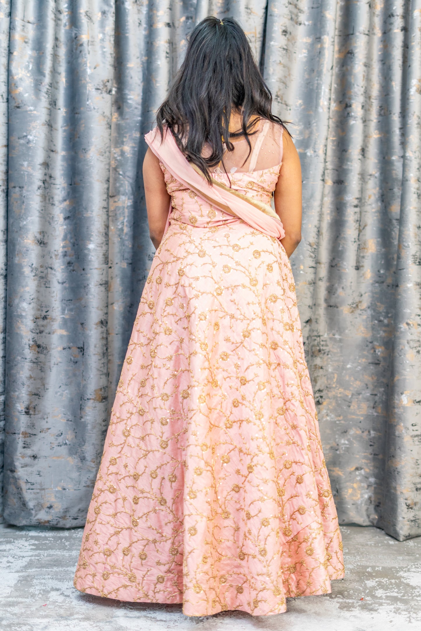 Peach Silk Punjabi Set with Gold Embroidery