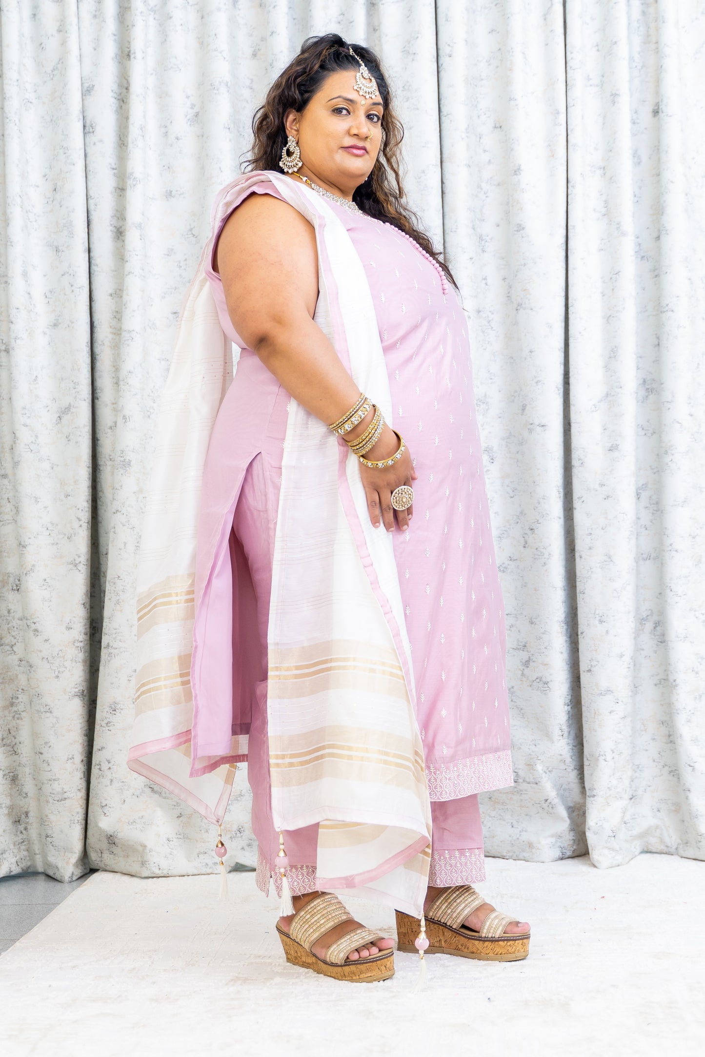 Pink Chinon Silk Punjabi Set