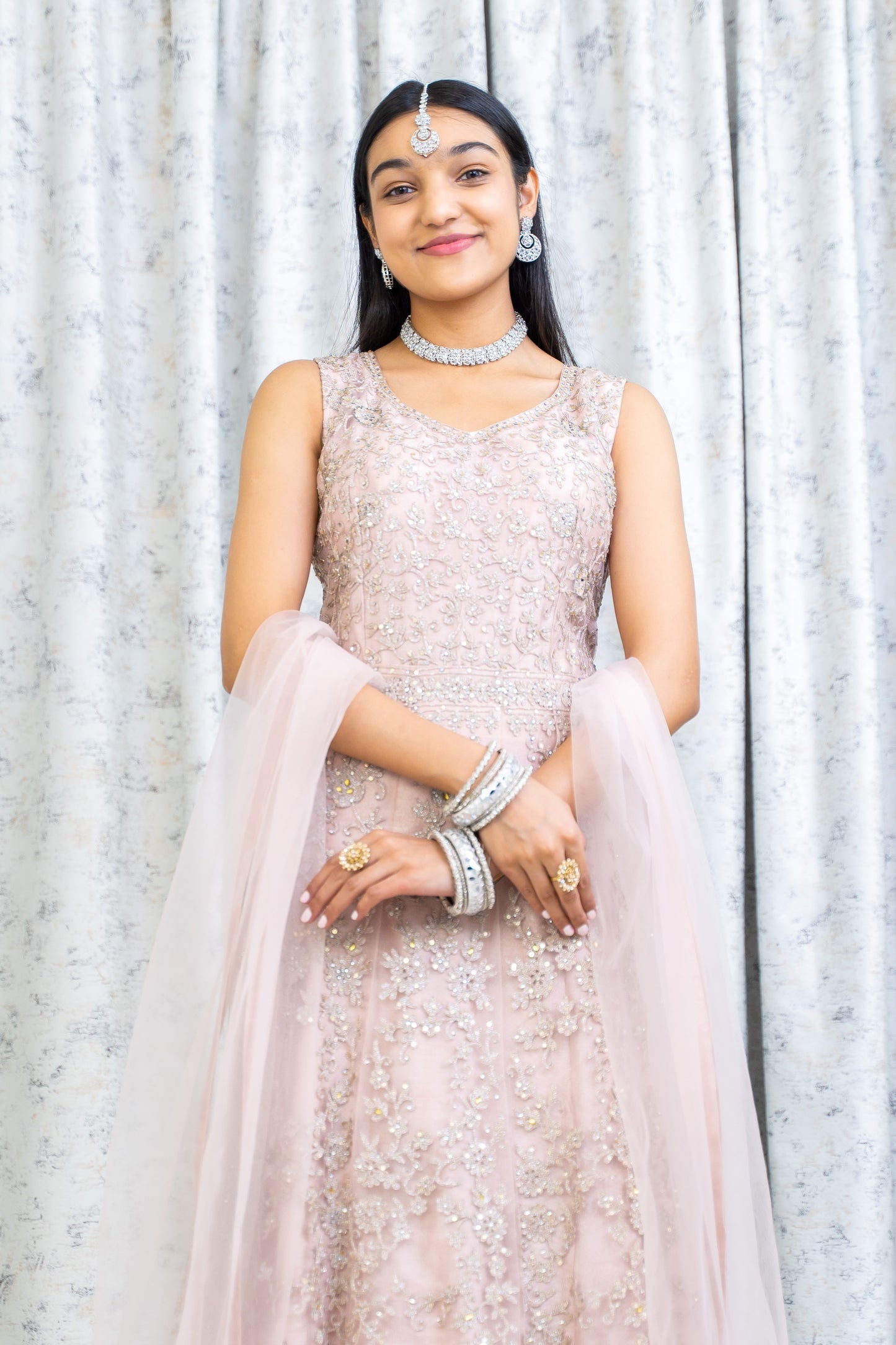 Pink Net Punjabi Set with Embroidery