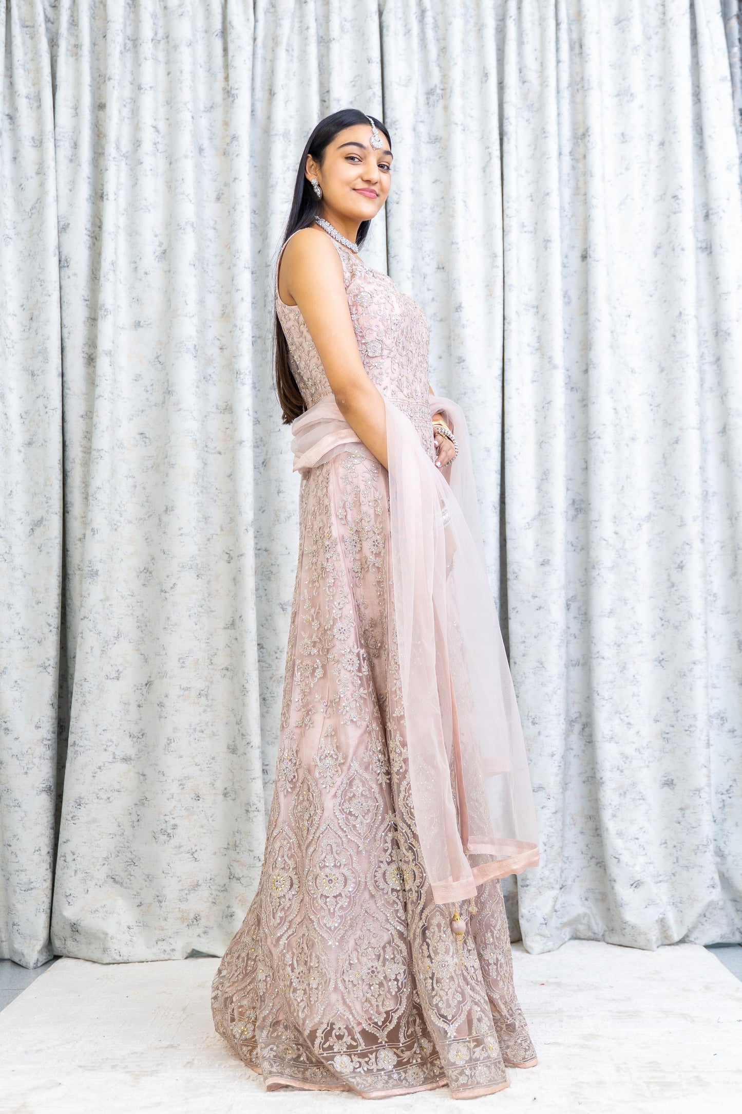 Pink Net Punjabi Set with Embroidery