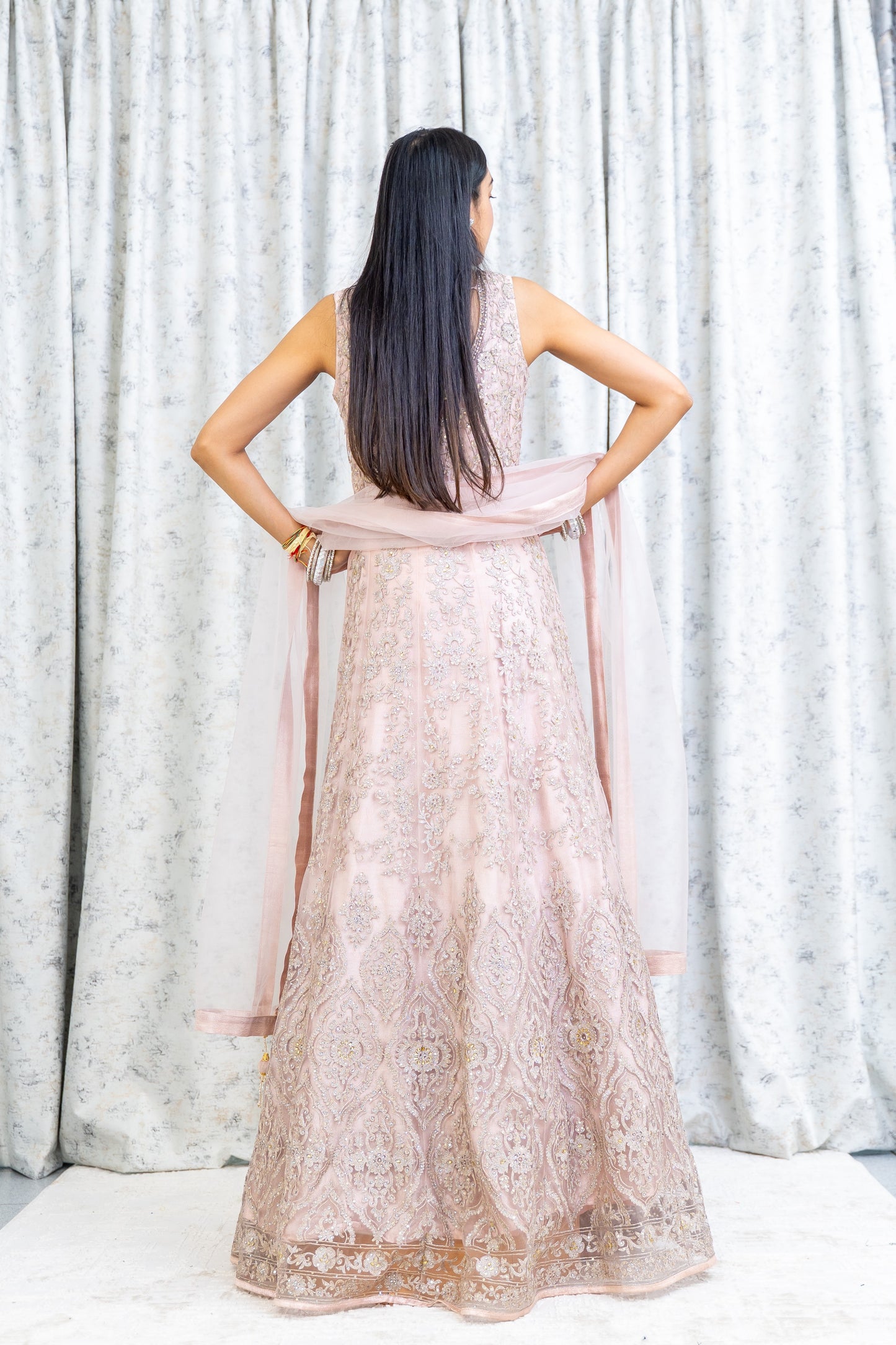 Pink Net Punjabi Set with Embroidery