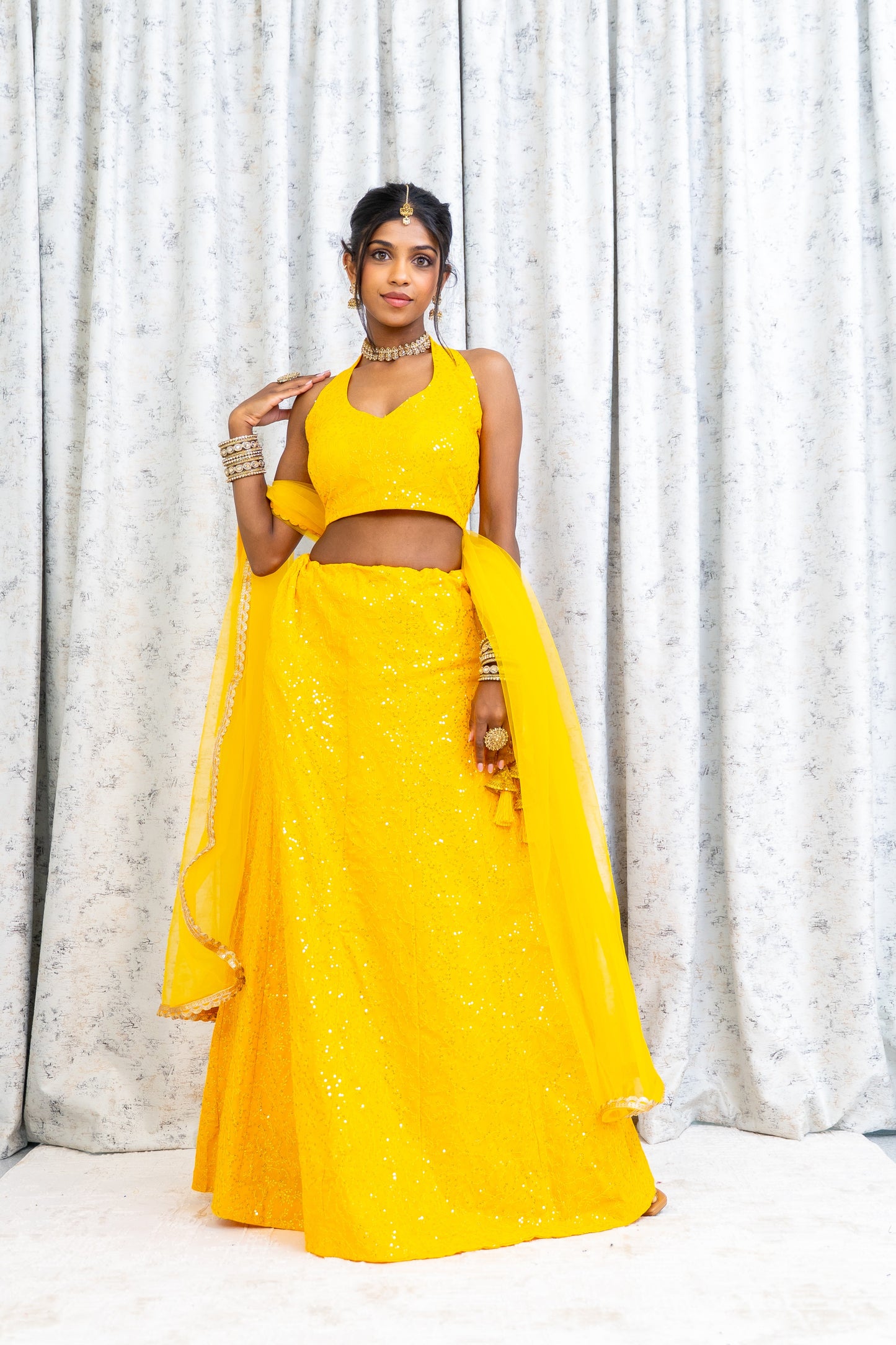 Yellow Cotton Lehenga Choli with Embroidery Work