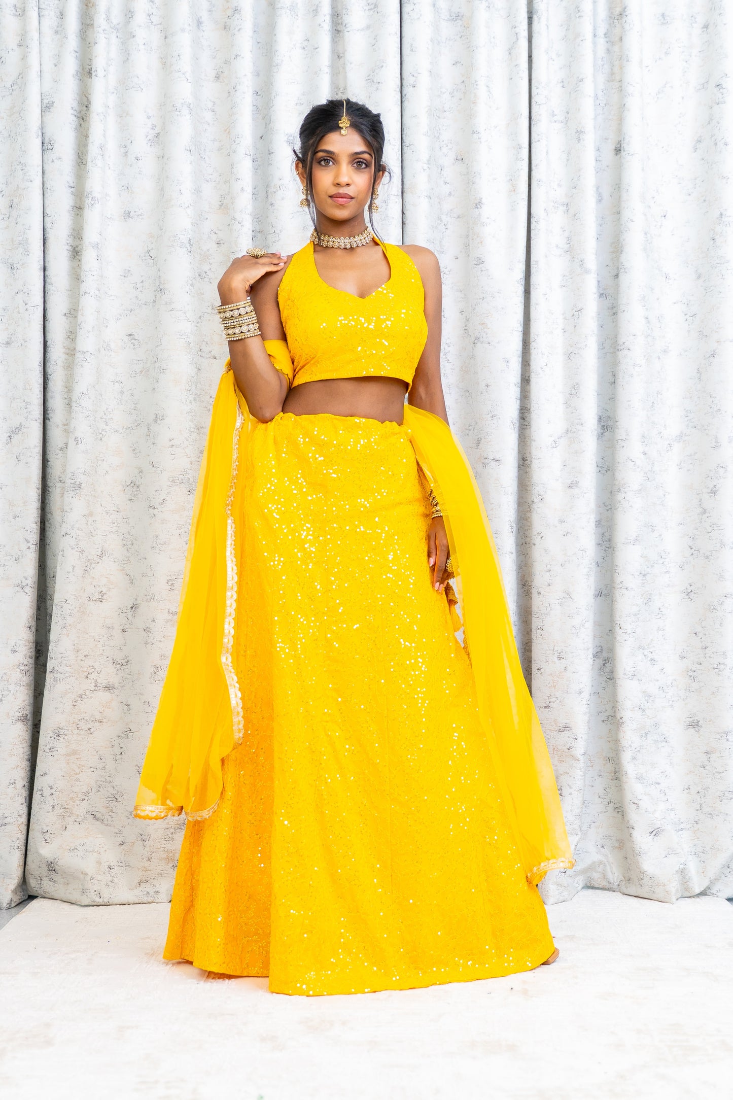 Yellow Cotton Lehenga Choli with Embroidery Work