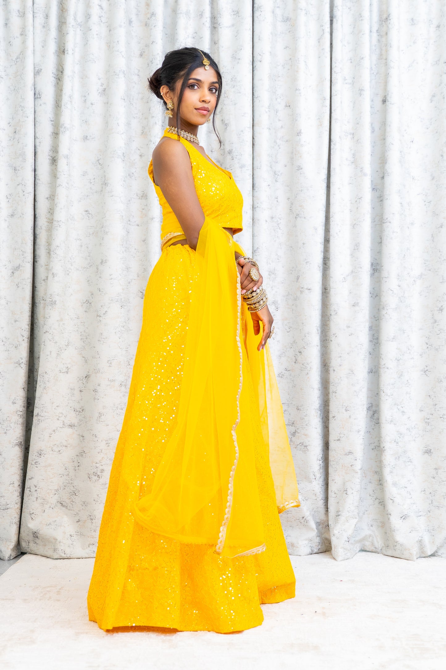 Yellow Cotton Lehenga Choli with Embroidery Work