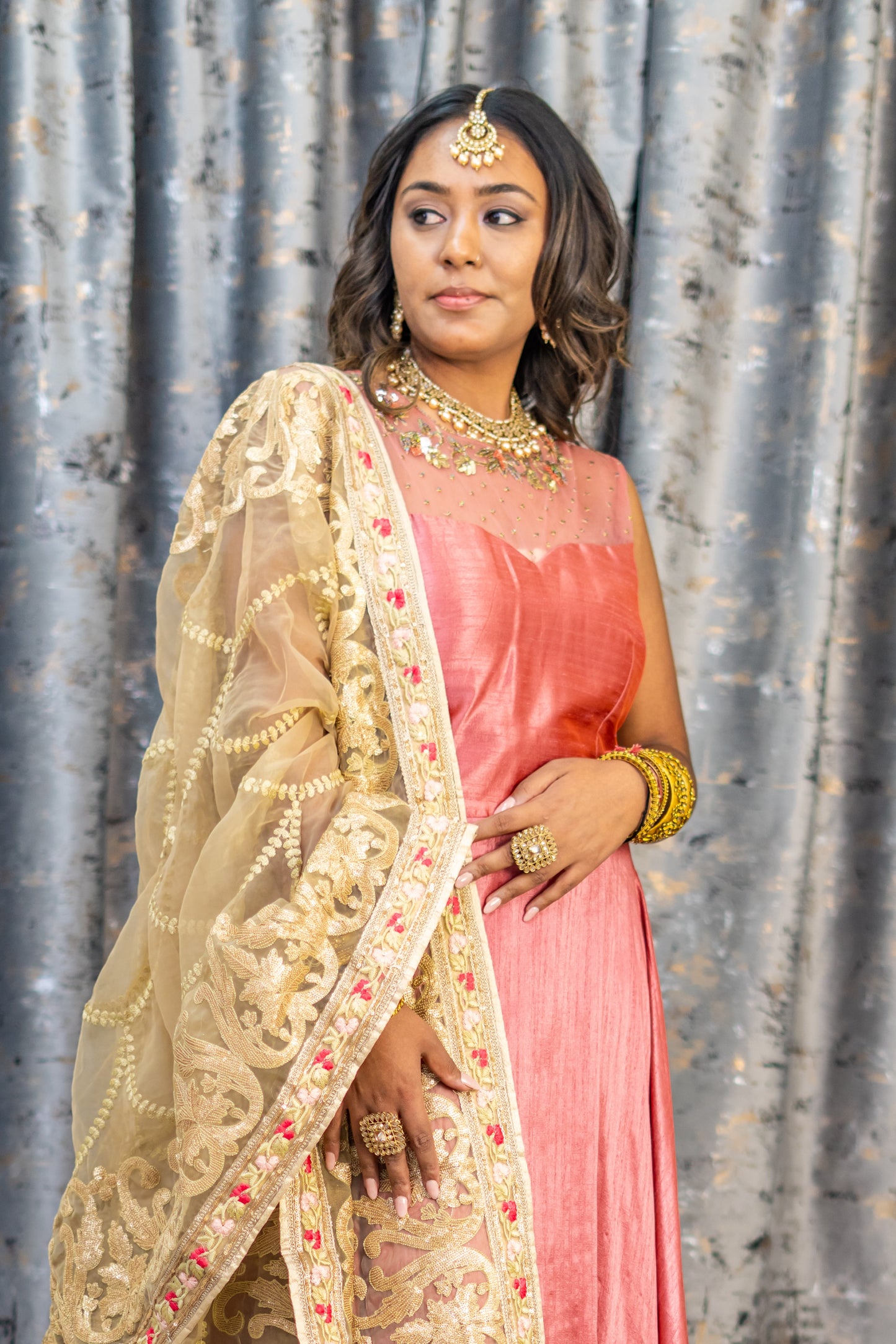 Dusty Pink Raw Silk Punjabi Set with Contrast Dupatta