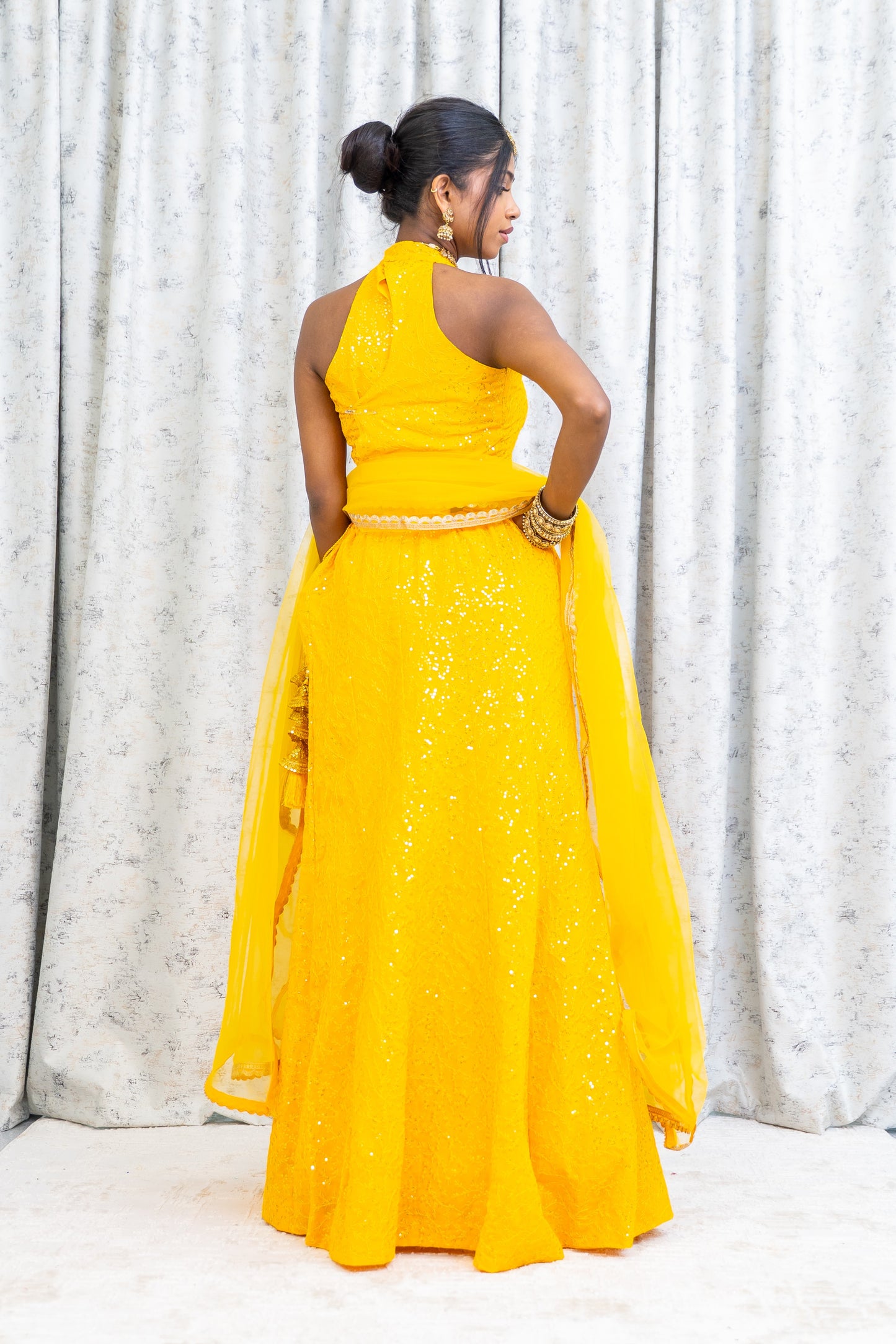 Yellow Cotton Lehenga Choli with Embroidery Work
