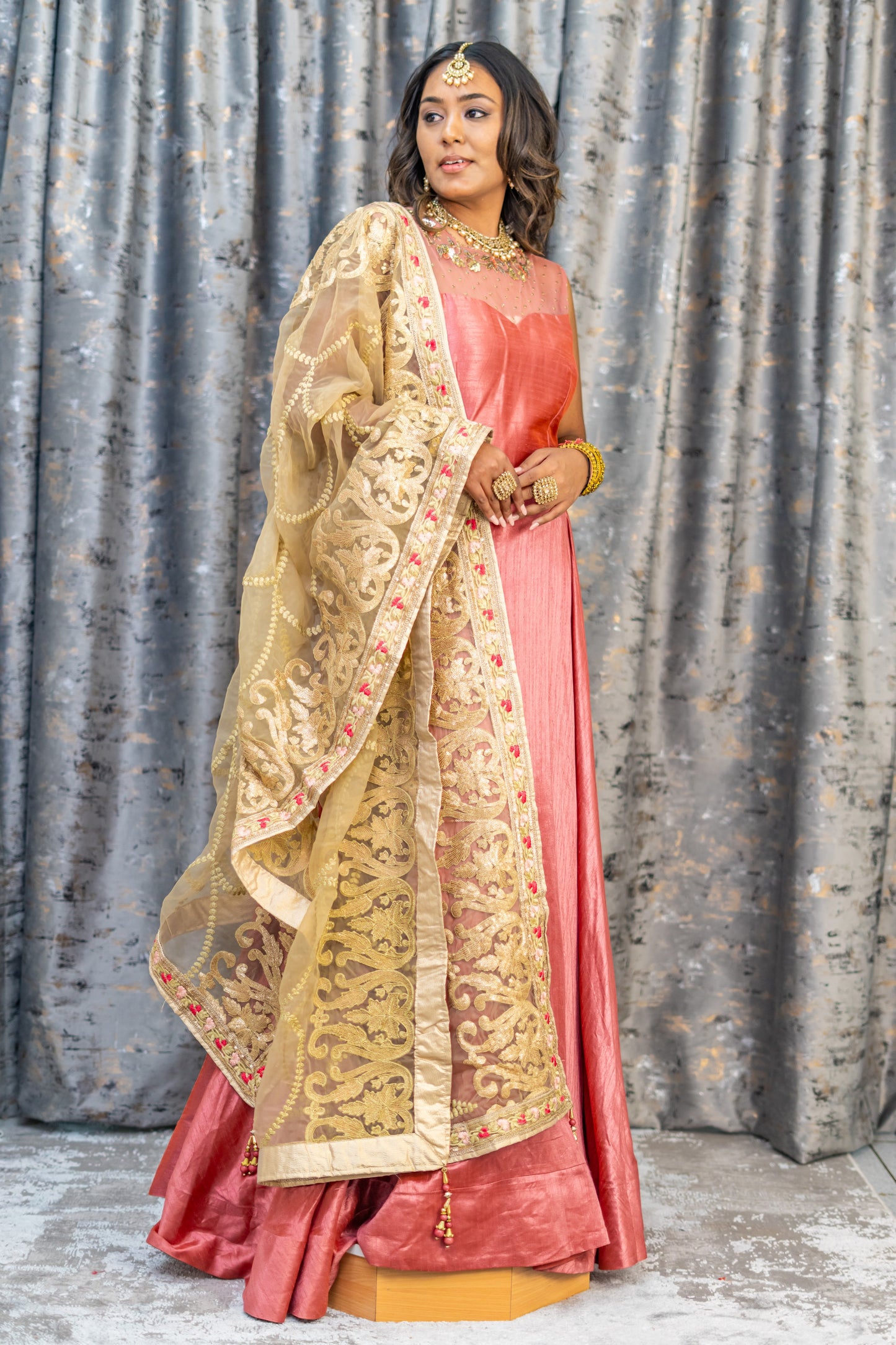 Dusty Pink Raw Silk Punjabi Set with Contrast Dupatta
