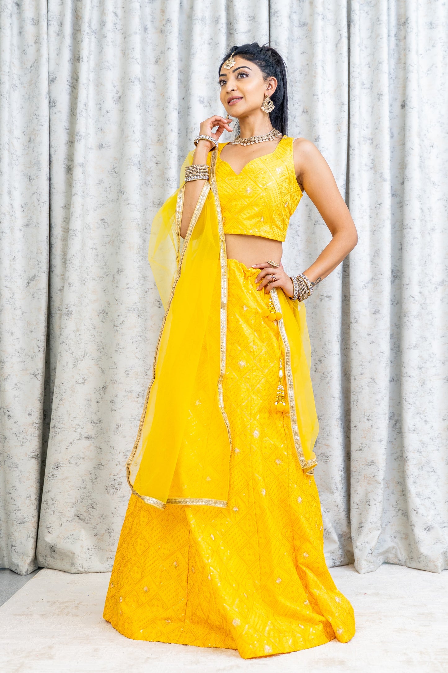 Yellow Cotton Lehenga Choli with Embroidery Work