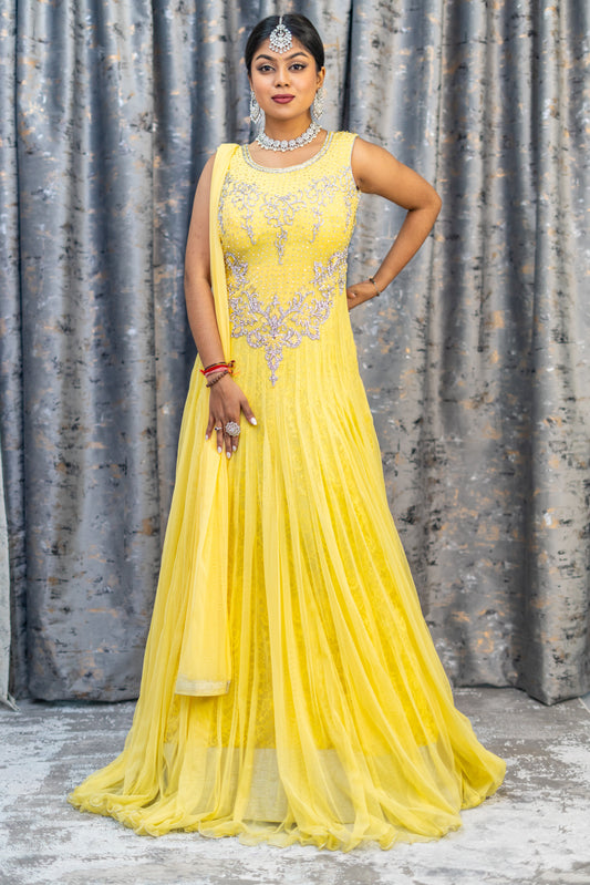 Yellow Punjabi Set with Silver Swarovski Stone Work
