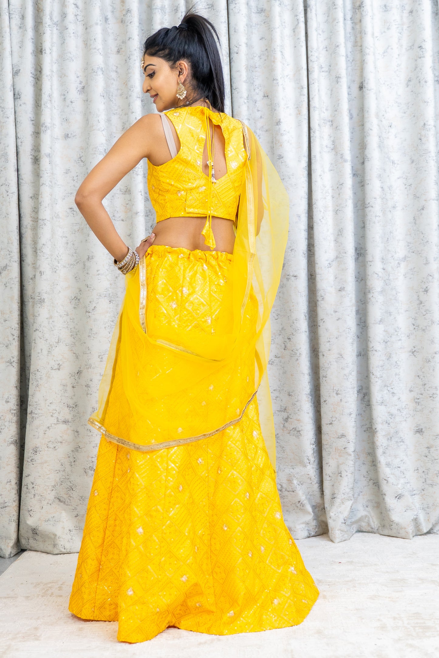 Yellow Cotton Lehenga Choli with Embroidery Work