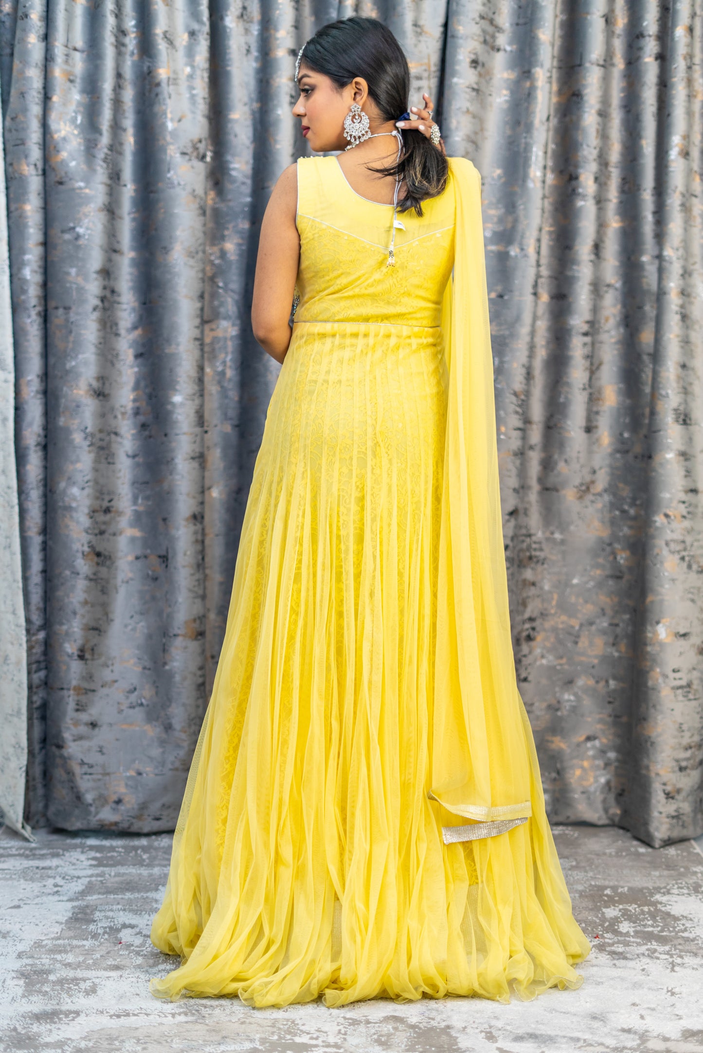 Yellow Punjabi Set with Silver Swarovski Stone Work
