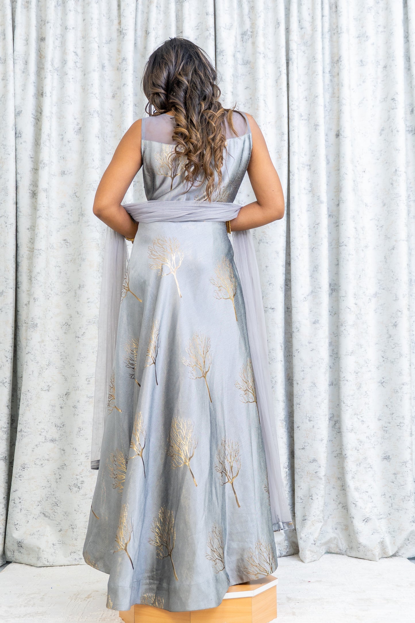 Grey Cotton Punjabi Set with Print