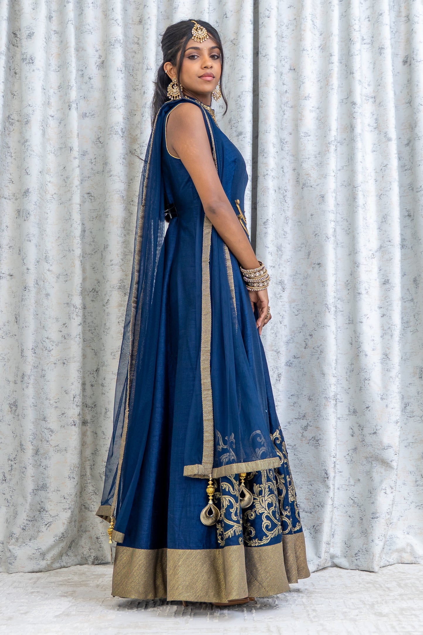 Navy Blue Raw Silk Punjabi Set with Swarovski Stone Work