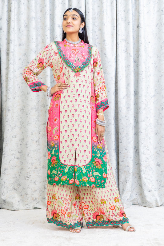 Colourful Printed Chinon Silk Punjabi Set