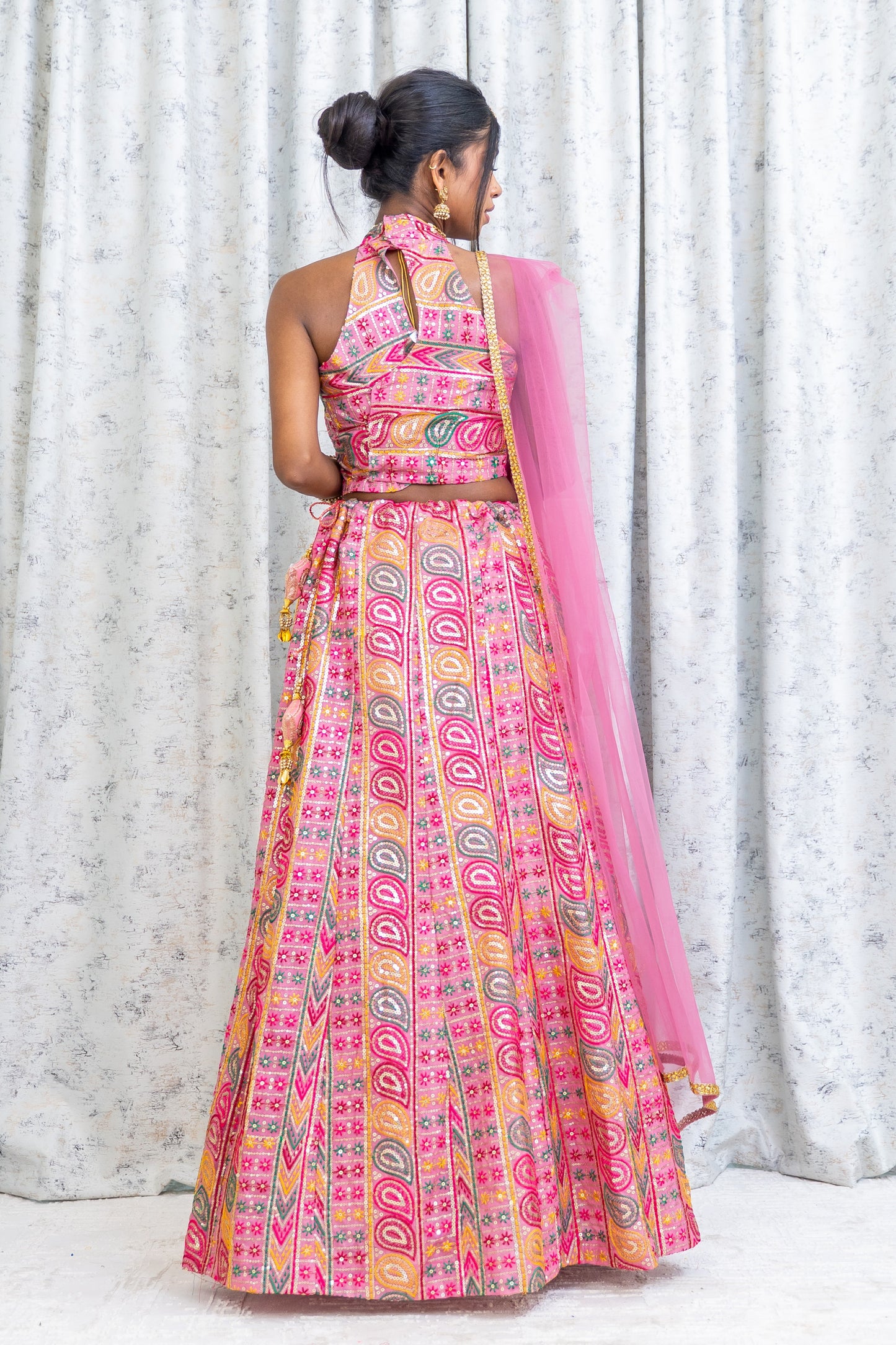 Pink Colourful Cotton Lehenga Choli with Embroidery Work
