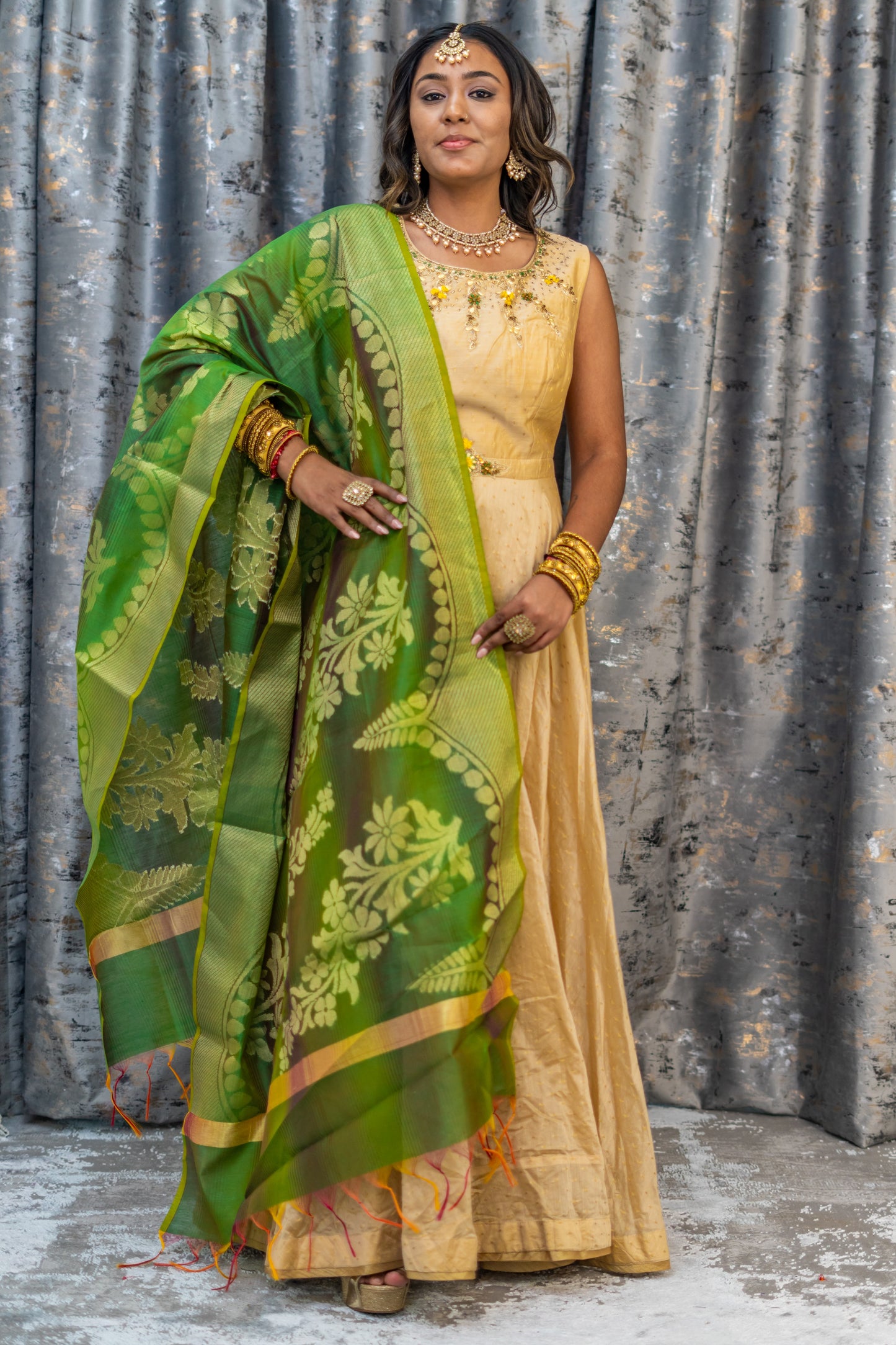 Creamy Gold Cotton Punjabi Set with Contrast Dupatta