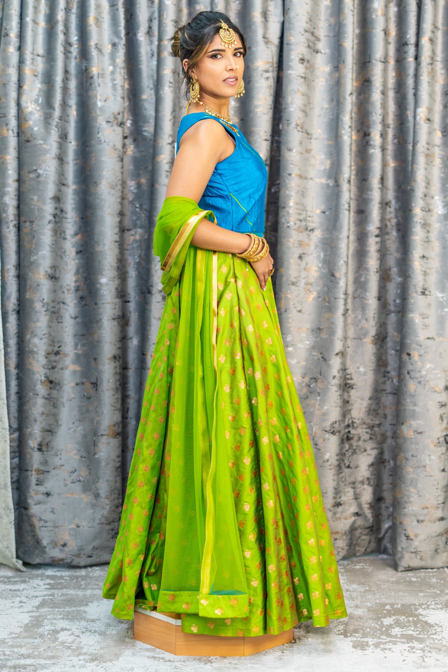 Blue & Green Soft Brocade Punjabi Set