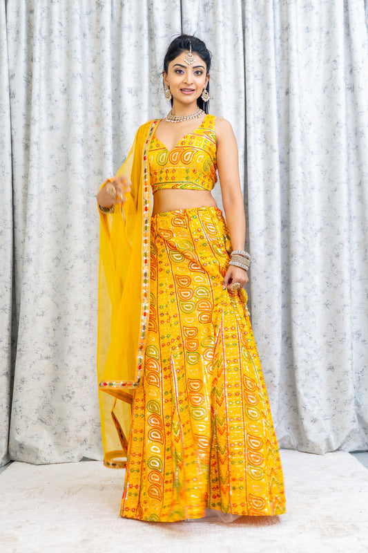 Yellow Colourful Cotton Lehenga Choli with Embroidery Work
