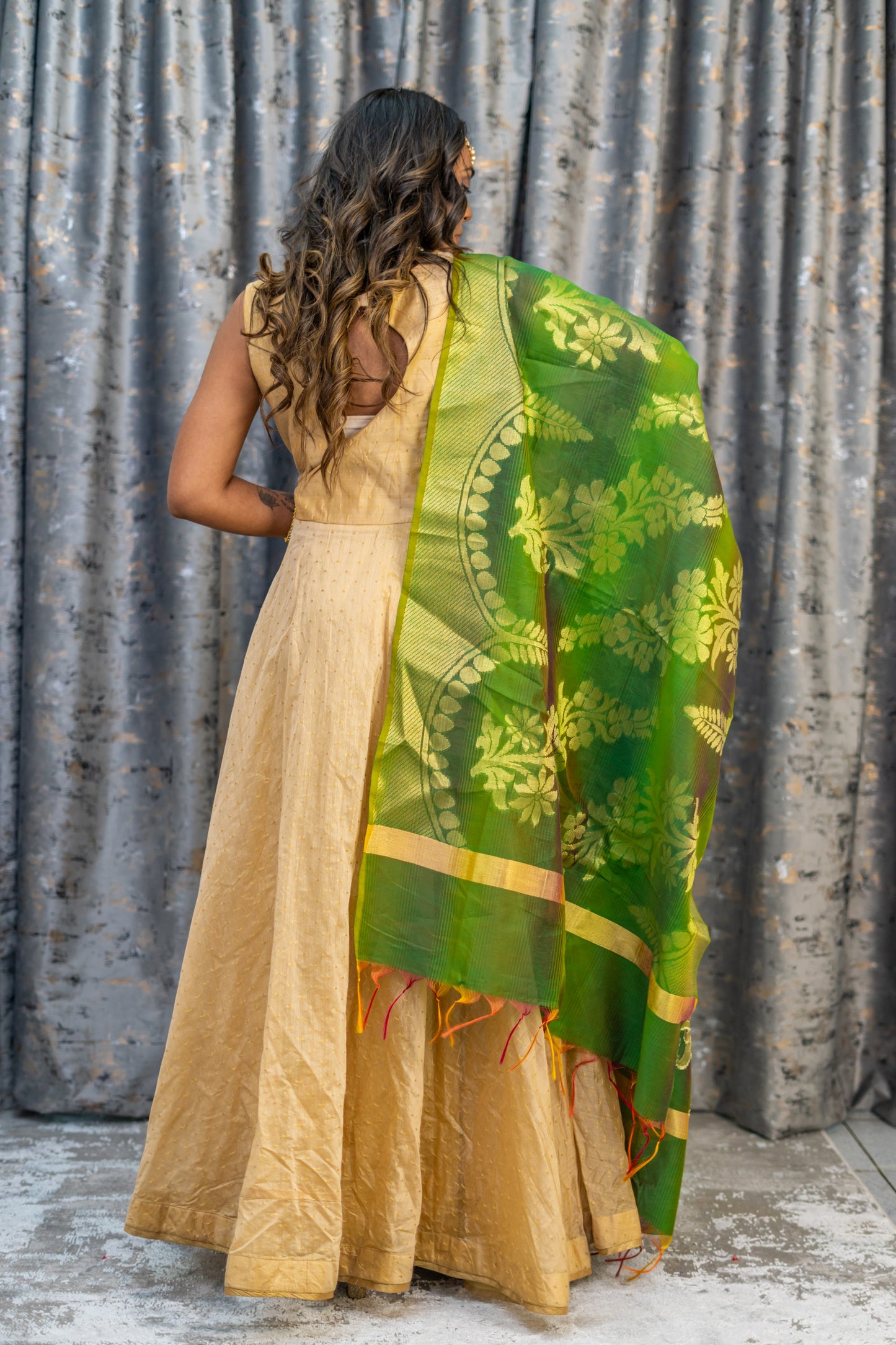Creamy Gold Cotton Punjabi Set with Contrast Dupatta