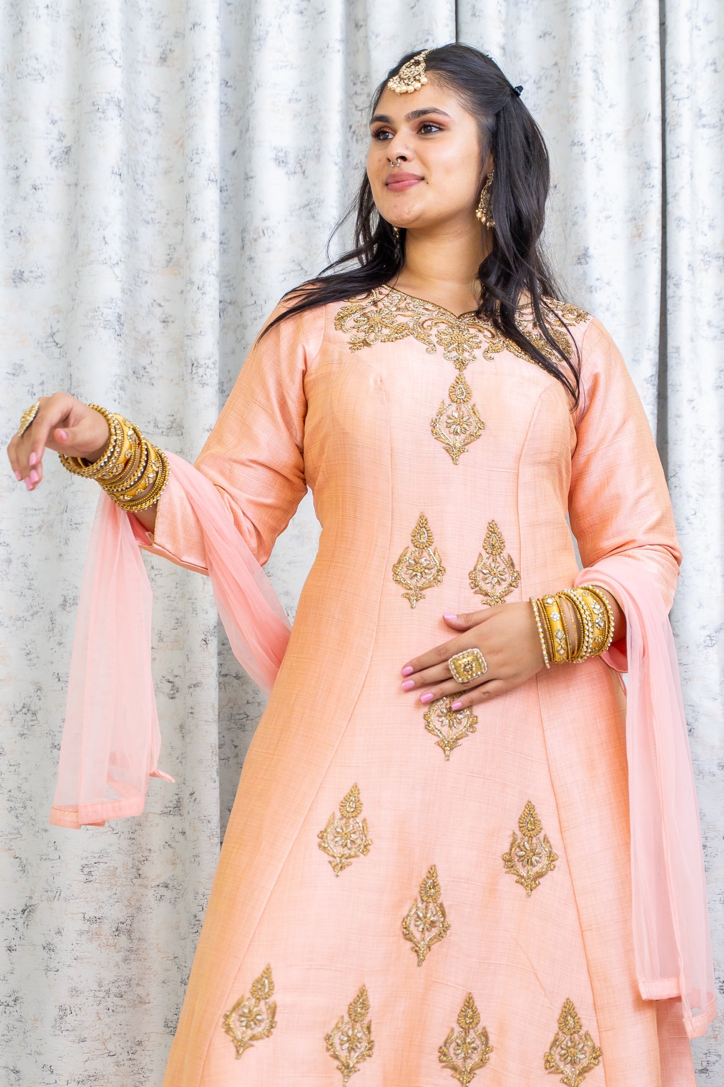 Peach Raw Silk Punjabi Set with Swarovski Stone Work