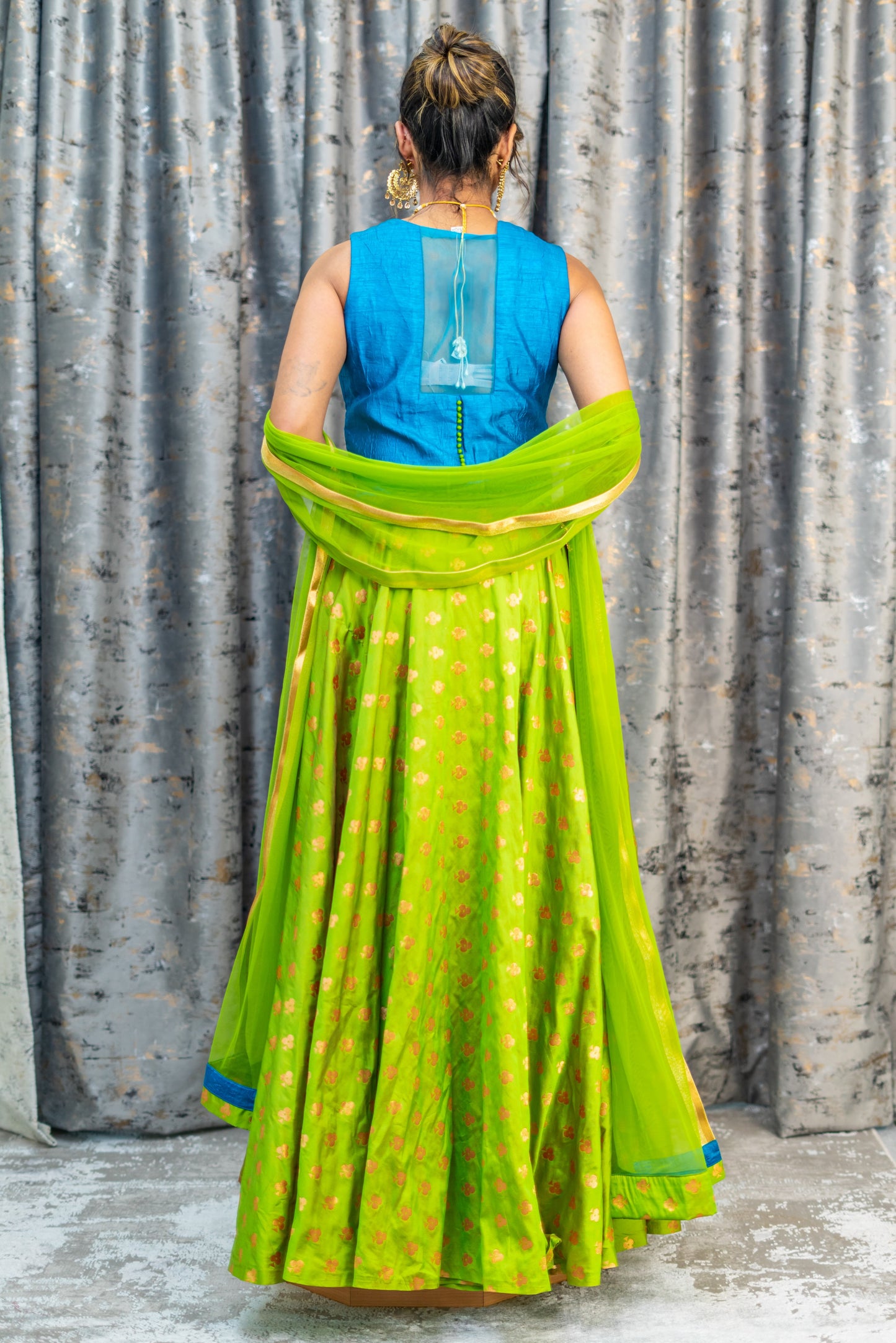 Blue & Green Soft Brocade Punjabi Set