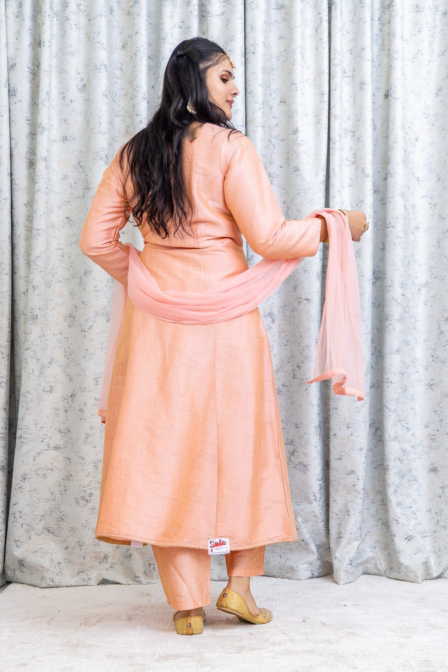 Peach Raw Silk Punjabi Set with Swarovski Stone Work
