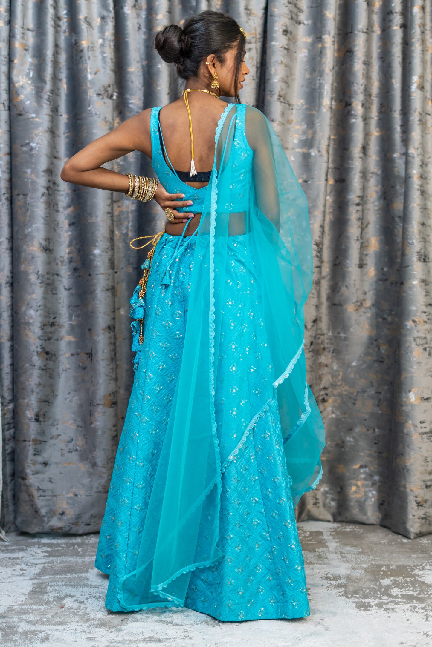 Blue Cotton Lehenga Set with Embroidery