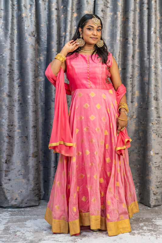 Pink Chinon Silk Punjabi Set