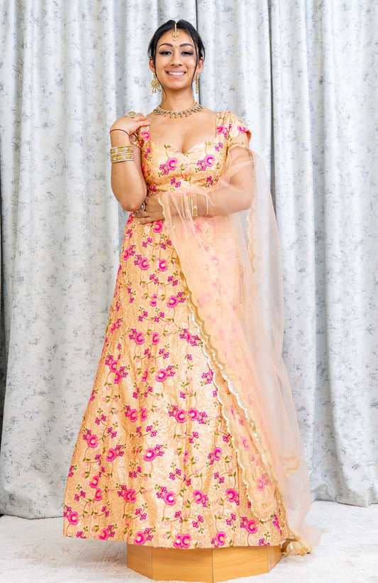 Peach Colourful Cotton Lehnga Choli with Embroidery