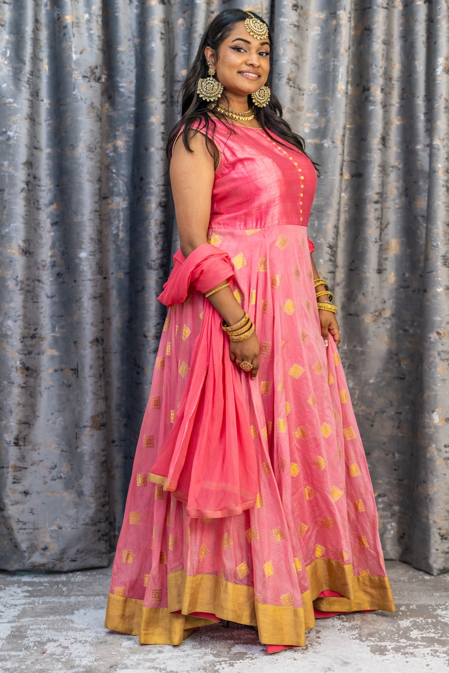 Pink Chinon Silk Punjabi Set