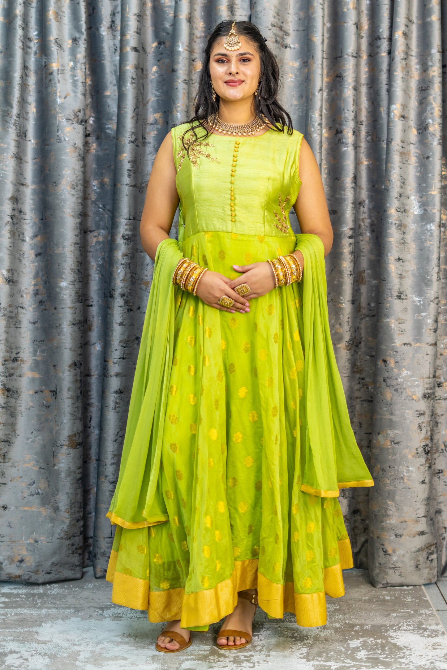 Green Soft Brocade Punjabi Set With Embroidery