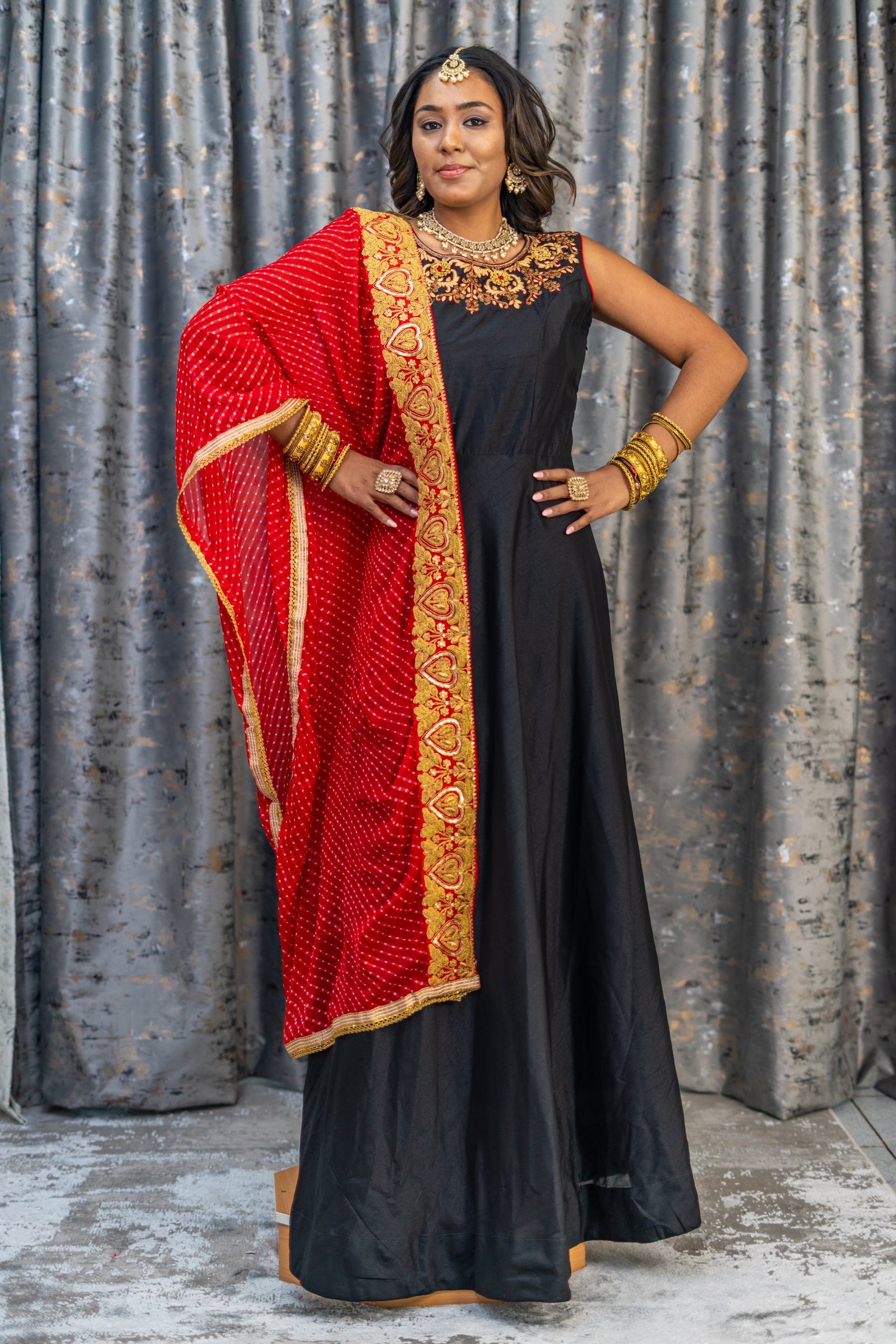 Black Raw Silk Punjabi Set with Contrast Dupatta