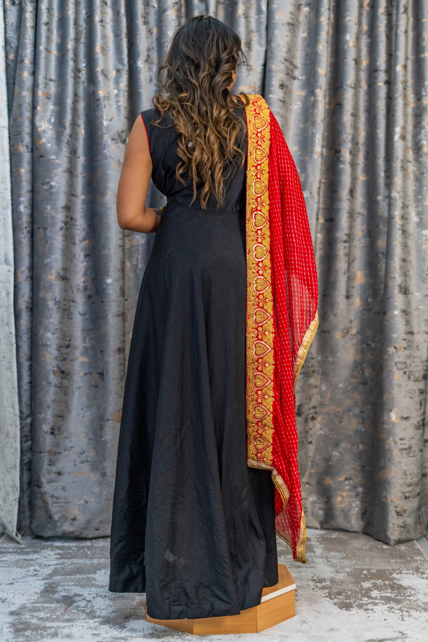 Black Raw Silk Punjabi Set with Contrast Dupatta